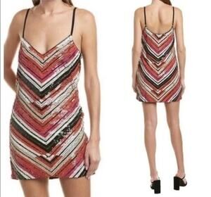 Karina Grimaldi Sequined Silk Blend V-neck Mini Dress Women’s Size Medium